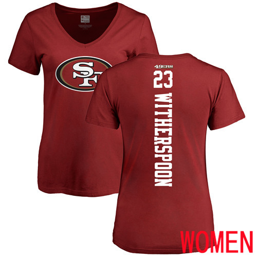 San Francisco 49ers Red Women Ahkello Witherspoon Backer #23 NFL T Shirt